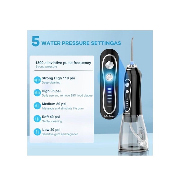 Water Dental Flosser Teeth Pick -Portable Oral Irrigator with 5 Modes, Black - Picture 2 of 6